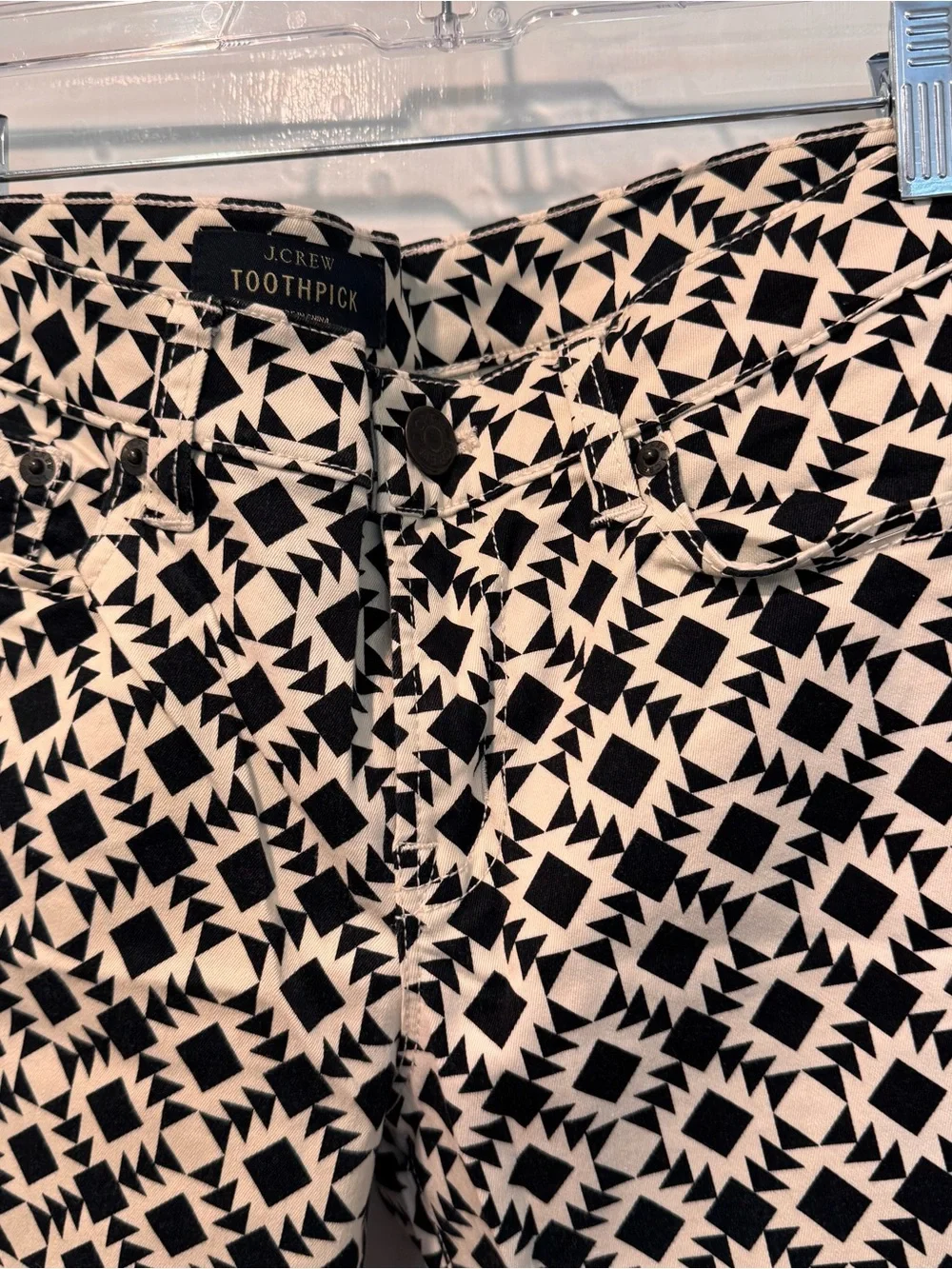 J. Crew Black and White Geometric Toothpick Pants